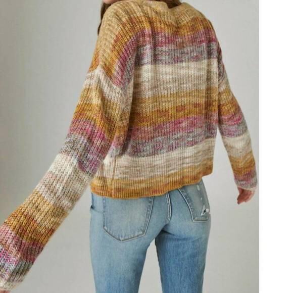 Lucky Brand V-Neck Button Cardigan Womens Large Multi Marl Ombre Stripe Topper - Picture 6 of 10